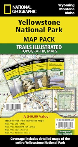 National Geographic Trails Illustrated Map Yellowstone National Park Map Pack, 4 maps: Topographic Trail Maps. Old Faithful; Mammoth Hot Springs; ... Yellowstone Lake. Waterproof, tear-resistant